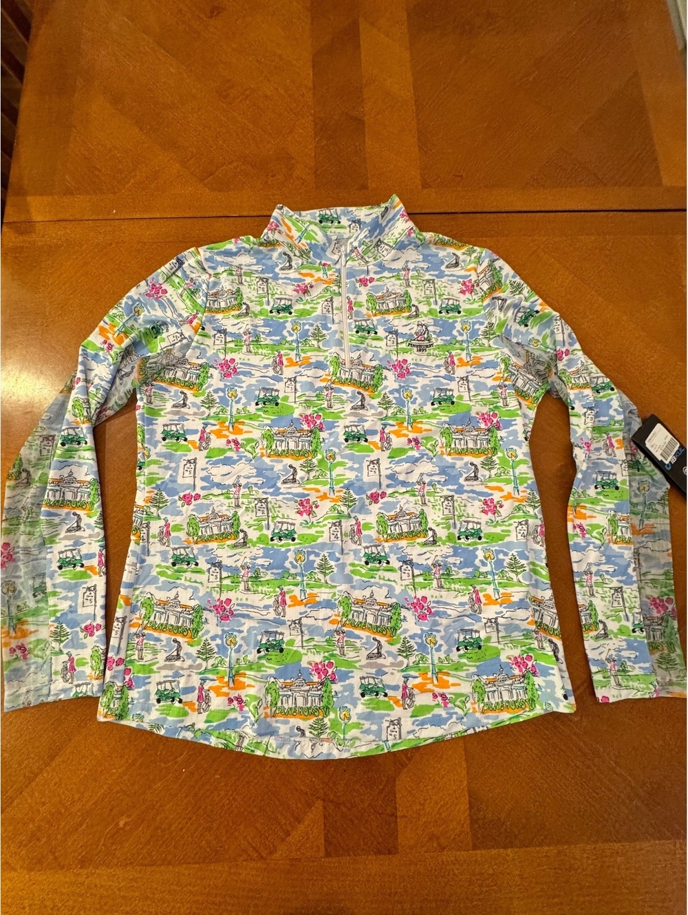 Ibkul Women's Pinehurst Print Long Sleeve Half-Zip Golf Shirt Size L 1653